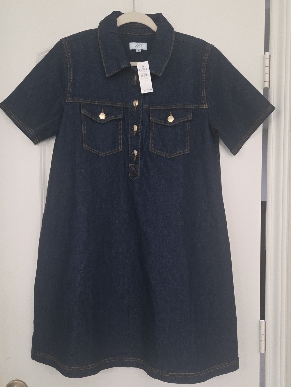 NWT LOFT Outlet Dark Wash Denim Polo Shirt Dress. Offers Welcome! - Picture 8 of 13
